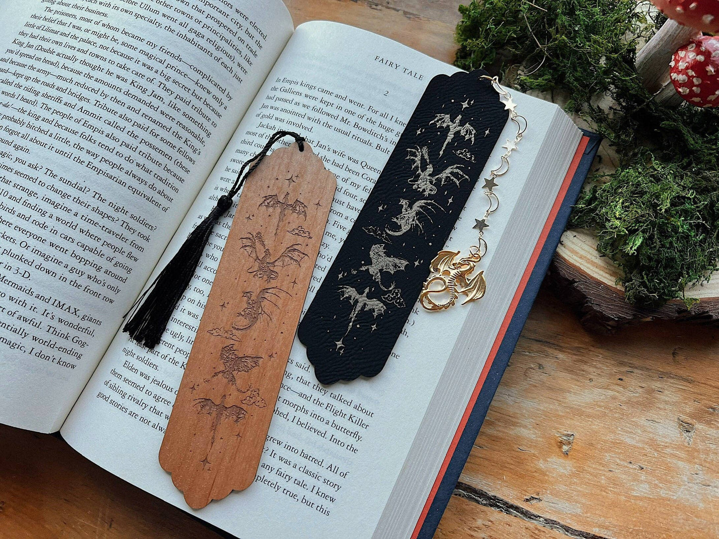 Faux Leather Dragon Bookmark: Black Gold Dragon