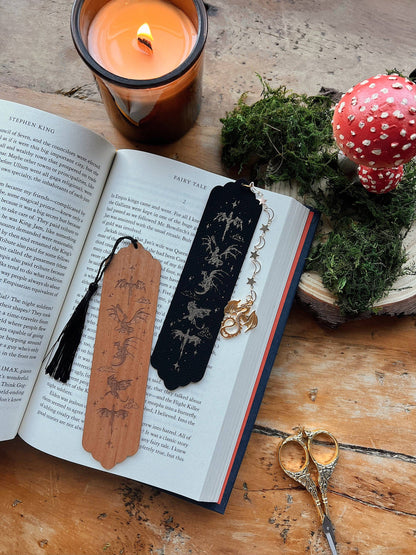 Faux Leather Dragon Bookmark: Black Gold Dragon