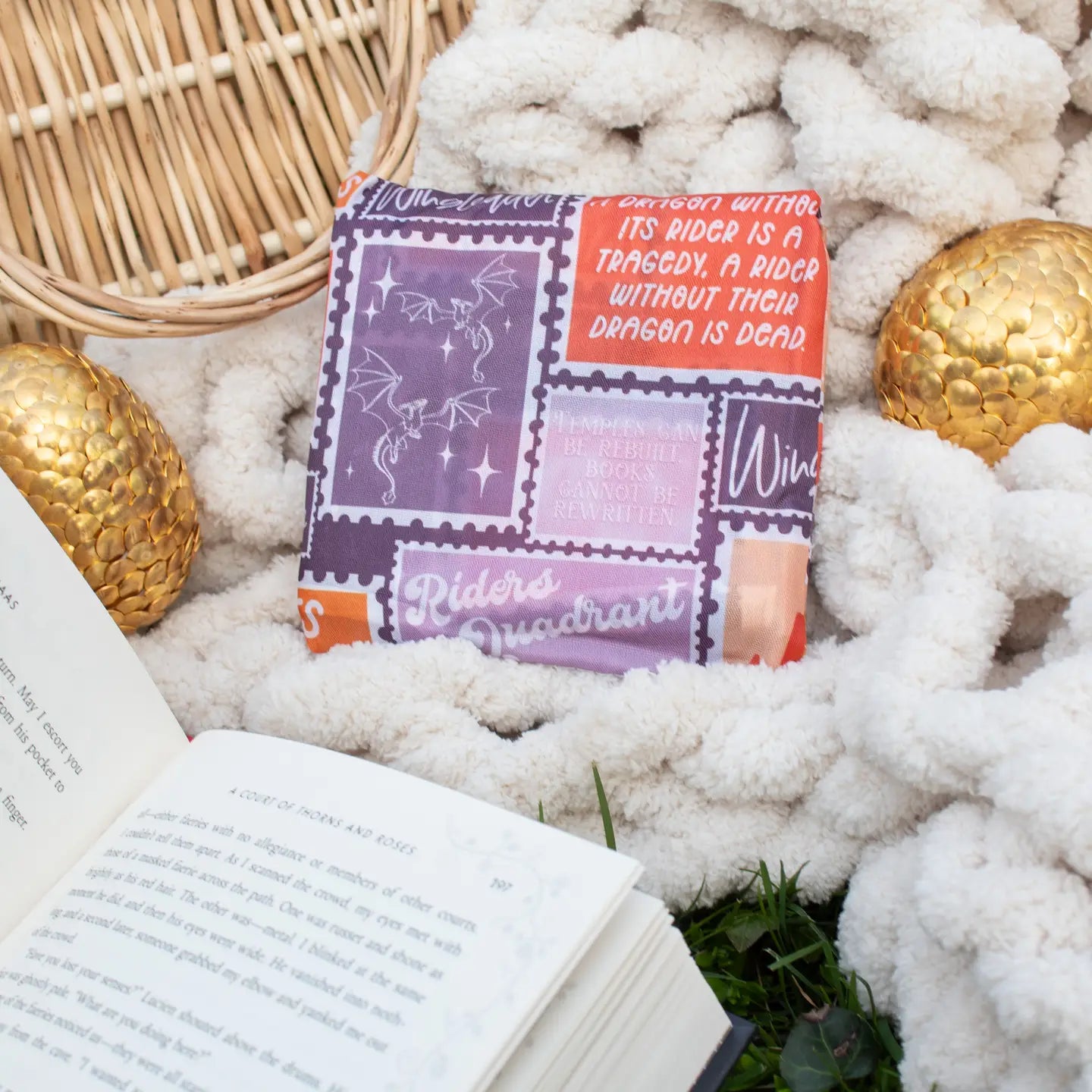 Fourth Wing Stamps | Reusable Bookish Foldable Grocery Tote