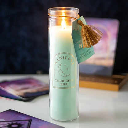 White Sage Tube Candle with Clear Quartz Crystals