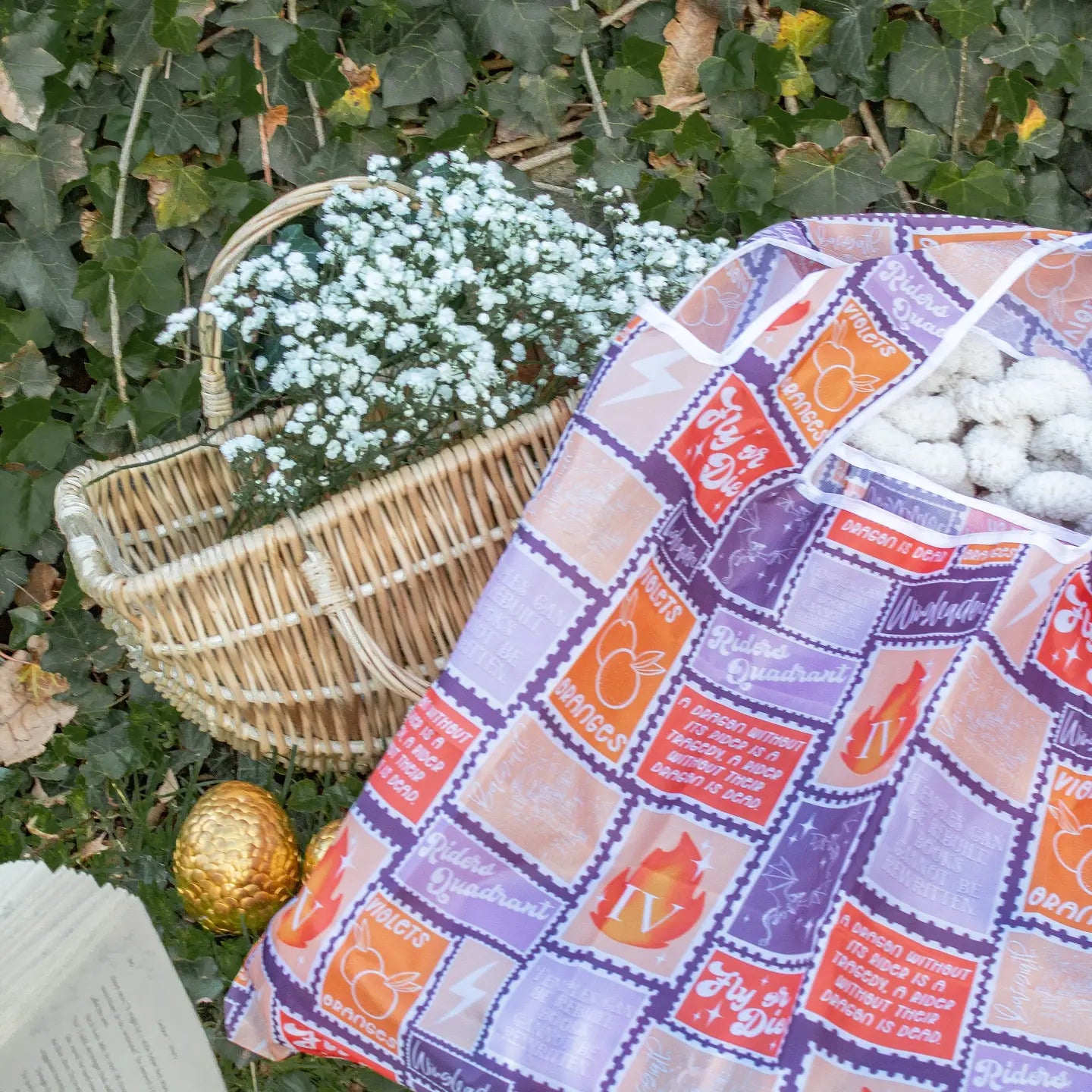 Fourth Wing Stamps | Reusable Bookish Foldable Grocery Tote