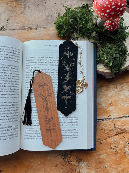 Faux Leather Dragon Bookmark: Black Gold Dragon