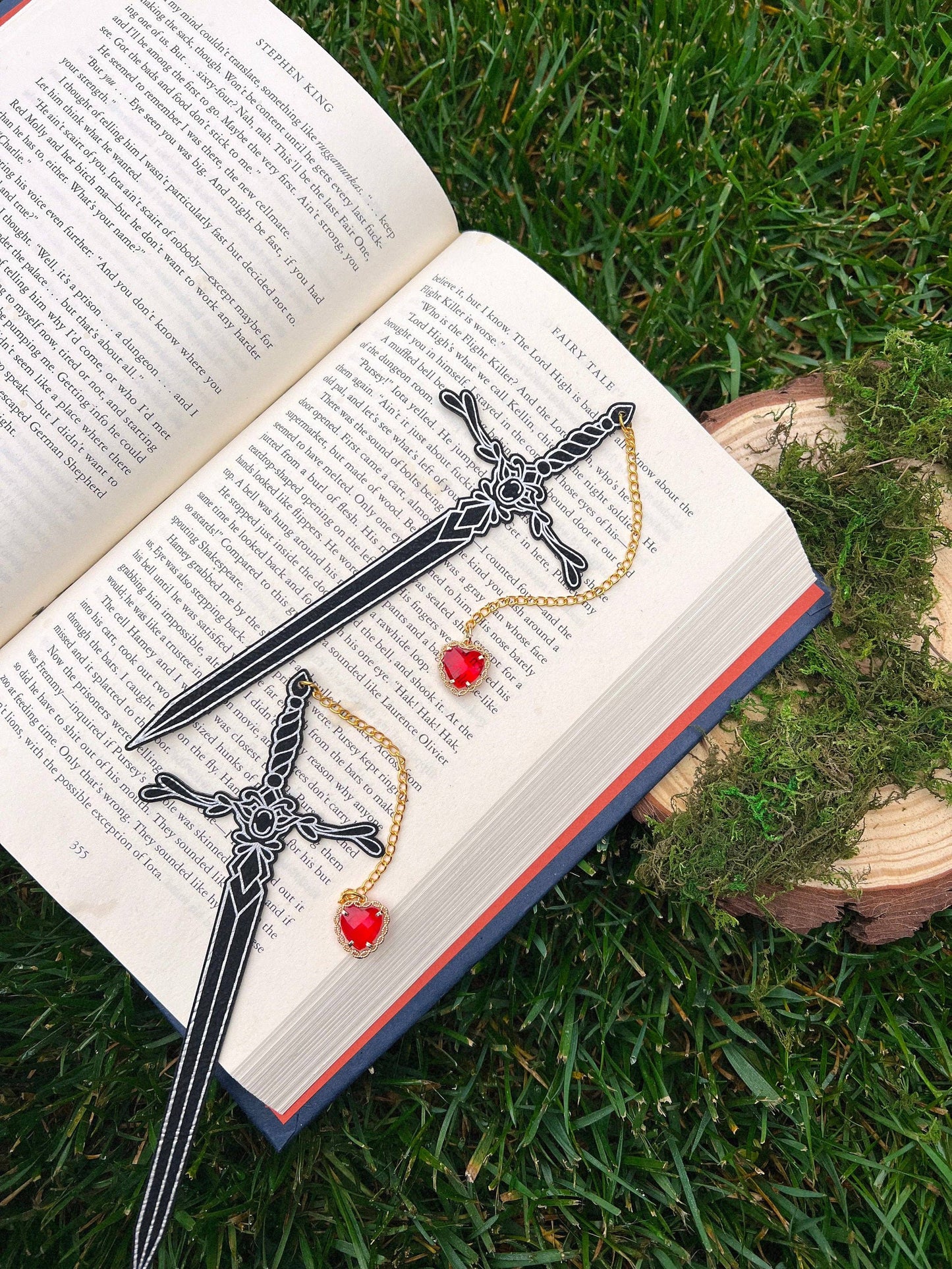 Heart Piercer Sword Faux Leather Bookmark