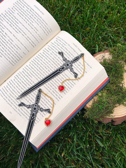 Heart Piercer Sword Faux Leather Bookmark