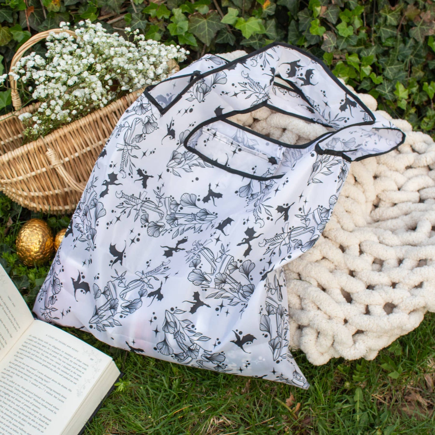 Ivory Swords | Reusable Bookish Foldable Grocery Tote Bag