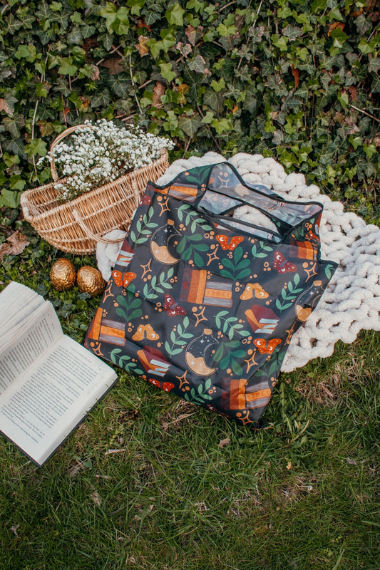 Burgundy Books | Reusable Bookish Foldable Grocery Tote Bag