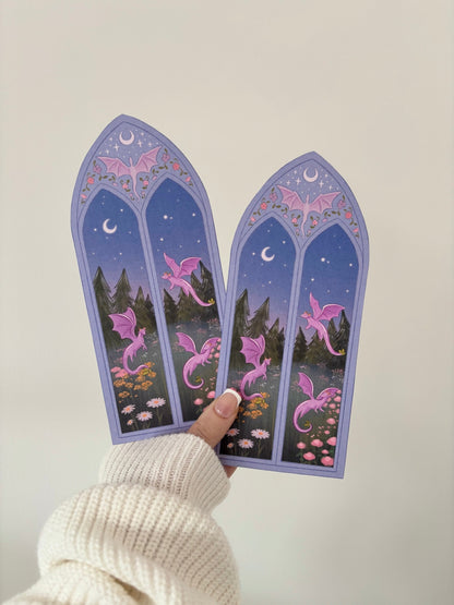 Purple Dragon Arched Window Bookmark